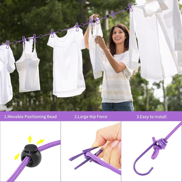 2 Pack Bärbara Klädstreck Elastiska Klädstreck Resa Camping W