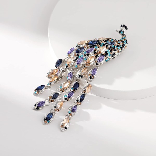 Rhinestone Påfågel Tofs Brosch Pins för Kvinnor Mode