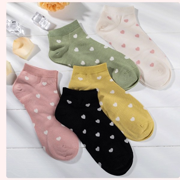 5 par pakke med korte sokker til kvinder - sokker med striber og prikker