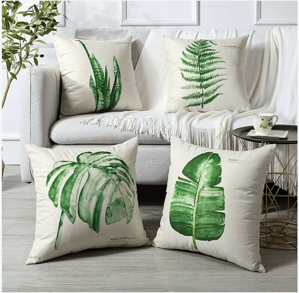 Utekussedekke, sett med 4 vanntette grønne blader mønster C