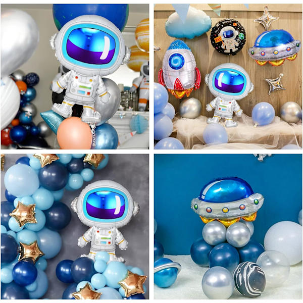 6 stk. Astronaut Balloner, Gigantiske Rumskibsballoner, Runde Aluminium