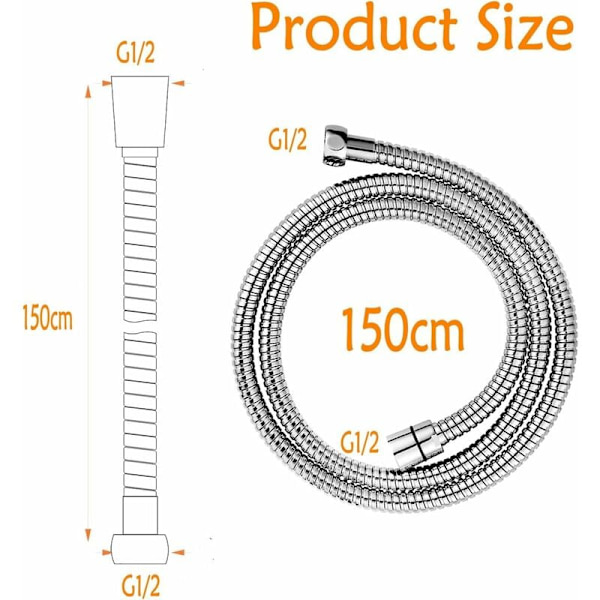 Universal flexibel handdusch, 150 cm rostfritt stål flexibel h
