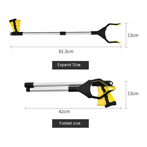 Gul affaldsgriber - 81 cm Foldbar affaldsgriber + teleskopisk