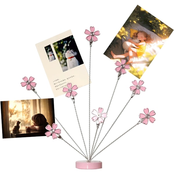 Familie Stamtræ Billedramme Holder med 8 Grene, Kort Foto Clips Holder Bordstander til Memo Papir Noter Foto Jule Bryllupskort Display (Kirsebærblomst)