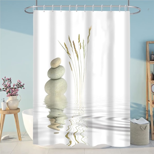 Bruseforhæng 180 x 180 cm med 12 Bruseforhængsringe Zen Sten Meditation Tekstil Bruseforhæng til Badeværelse 3D Digital Print Polyester Vaskbar