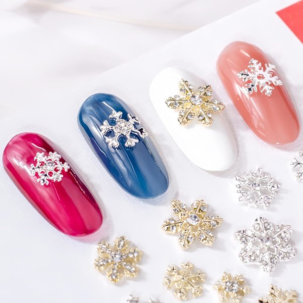 20 st Metalliska Julnagelsmycken Legering Snöflinga Nagelstenar Guld Nagelkonst Smycken Nagel Dubbar Snöflinga Lyxig Nagelkristall Diamant för Akryl N