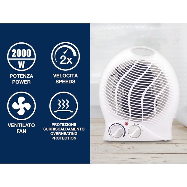 2000W, baderomsvifte med justerbar termostat – lav effekt