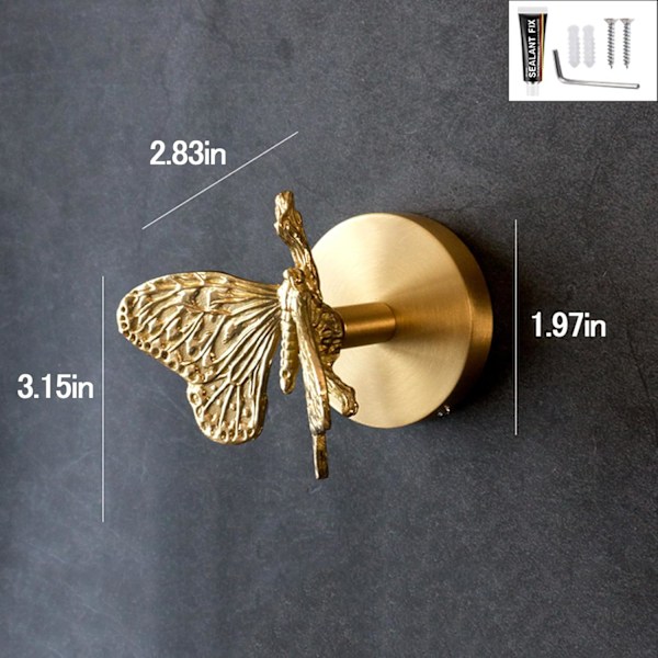 Dekorative Væghængte Krog, Søde Messing Dyre Vægdekoration, Funky Enkelt Butterfly Frakkekrog (Butterfly-A, 1)
