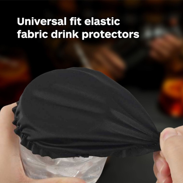 15-pak Universal Drikkedæksel Scrunchie – Vaskbar Elastisk Drikkebeskytter med Sugerørshul, Polyester/Elastan Bånd til Kopper & Glas – Sort