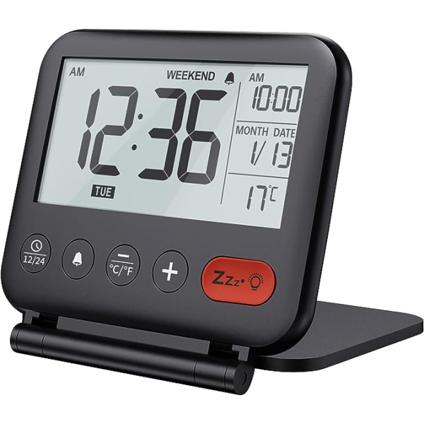 Ocean (Svart) Reseväckarklocka Mini Bärbar LCD Digital Klocka med
