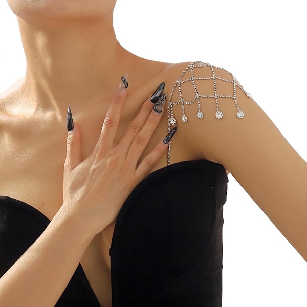 2 st Bröllops- och Brudklänningskedjor med Strass, Kristall Axelbandskedja, Festival Rave Strass Arm- och Axelkedja, Klännings-BH-Axel Smycke