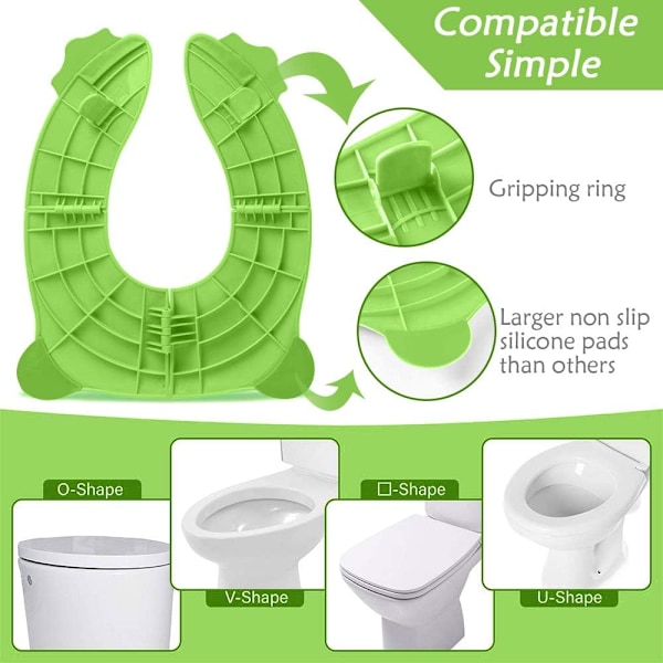 Foldbar Frø Toiletbræt (Grøn), Til Småbørn/Babyer På Rejse, Nemt At Bære