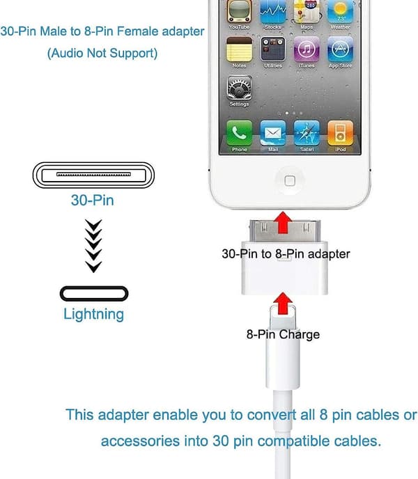 8-pins til 30-pins Lightning-adapter for iPhone, iPad... Hvit