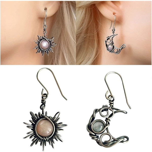 Boho Sol Måne og Stjerner Drop Dingle Øredobber, Bohemske Statement Øredobber for Kvinner Jenter Asymmetrisk Himmelsk Smykkegave