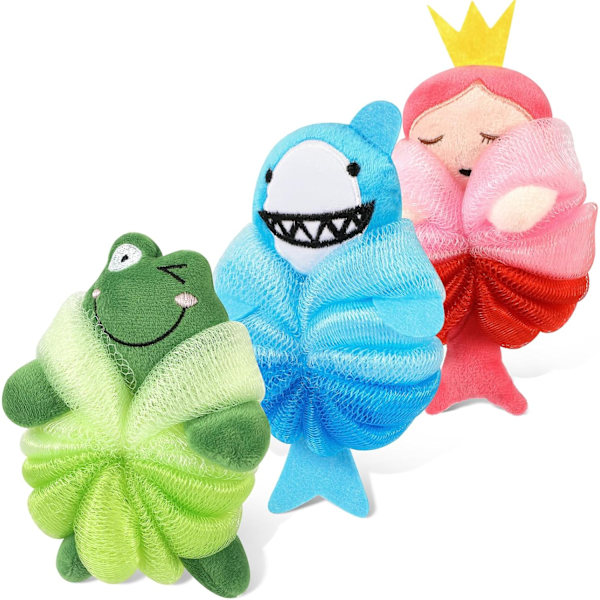 Vaskbar dusjsvamp for barn, søt badesvamp for kropp, dyreformet dusjpuff Loofah-svamper, netting svamp kroppsskrubber for barn-A