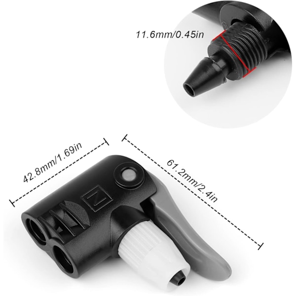 Pakke med sykkelpumpetilbehør, erstatningshode for pumpe, to adapterporter, (SV/PV) Schrader-ventil og Presta-ventil, pumpeventilkobling for sykkel og motorsykkel