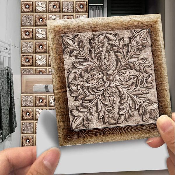 10 st (15 x 15 cm) Kakeldekaler för Badrum Kök DIY Oljetät Vattentät PVC Retro Kakeldekal Självhäftande Dekoration Marockansk Stil Brun Flow