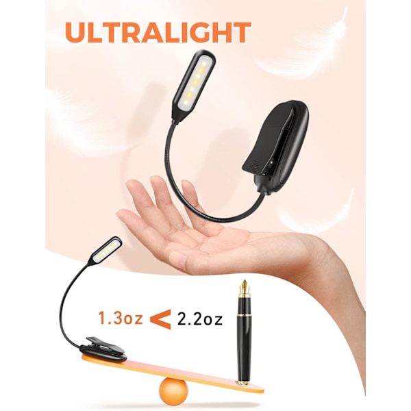 Boklamper for lesing om natten i sengen, 80 timers driftstid Oppladbare leselys for bøker i sengen, 3 lysstyrkenivåer × 3 fargetemperaturer, 1.