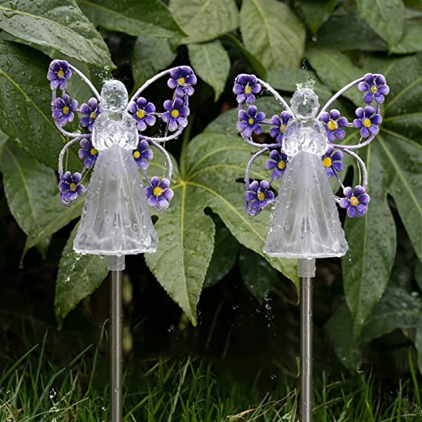 2 lysande änglar (lila) trädgårdsdekoration utomhus, dekorativ