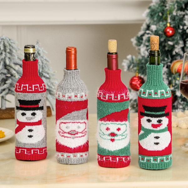4 Uld Vin Flaskeposer til Julepynt Vinreoler til