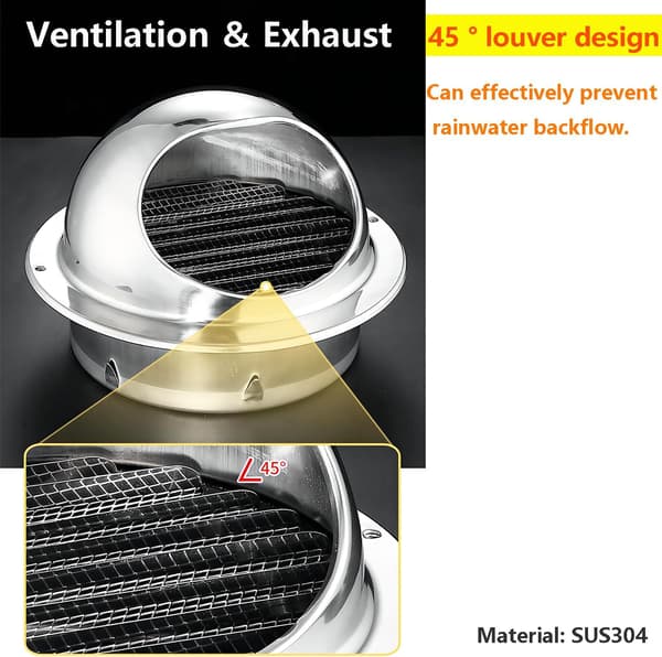 Ventilationsrist, Ventilationsrist i rustfrit stål, Rund ventilationsrist til emhætte, Sfæriske ventilationsriste, 100 mm