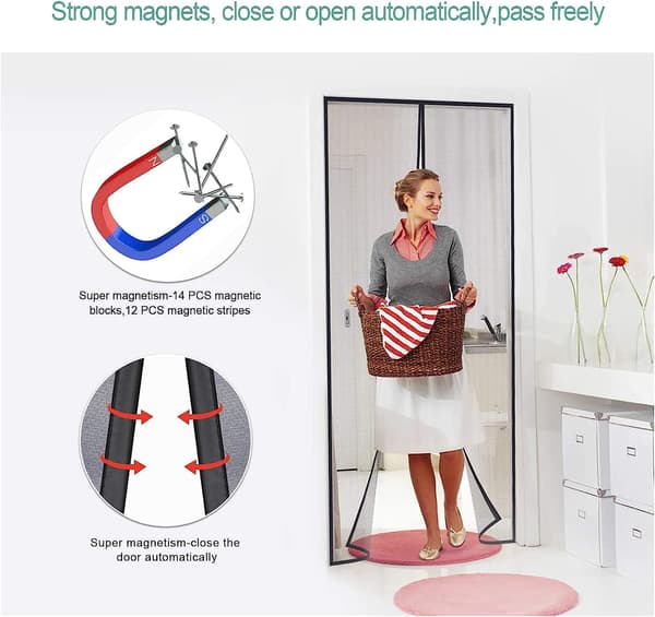 Myggenet magnetisk dør 100x210cm, Sort