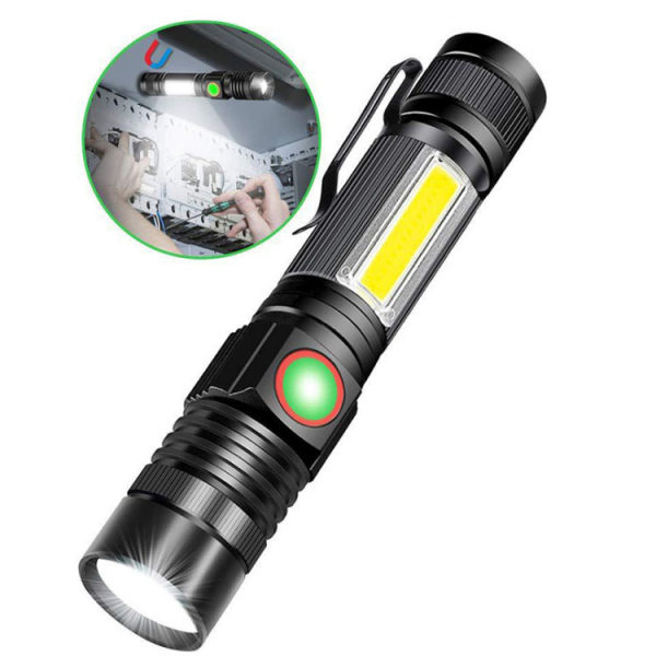 USB Genopladelig LED Lommelygte, COB Super Lys Vandafvisende Lommelygte