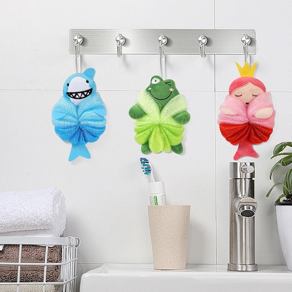 Vaskbar dusjsvamp for barn, søt badesvamp for kropp, dyreformet dusjpuff Loofah-svamper, netting svamp kroppsskrubber for barn-A