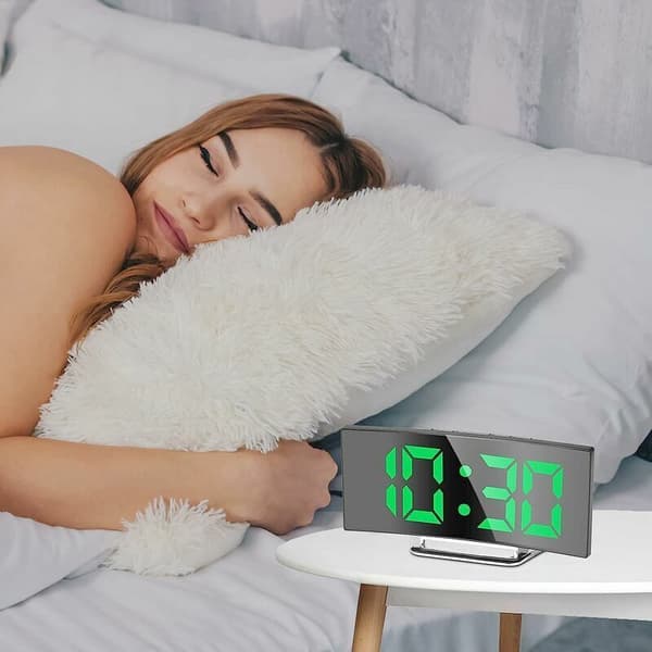 Digital vækkeur (grøn) til soveværelset, LED-spejlskærm, 12/24