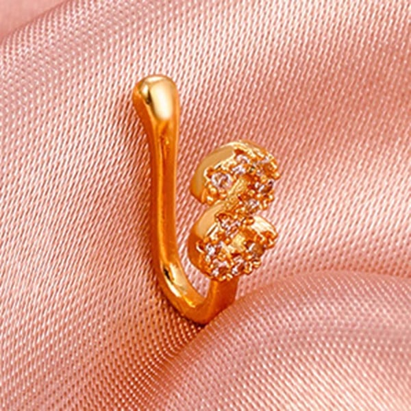 Kristall Initial Näsring Guld Falsk Septum Näsringar Koppar Inlagd Zirkon Bokstav S Näsmanschett Litet Alfabet U-format Clip On Näsring Böjbar Non Pi