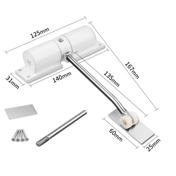 (Hvid) 2-delt automatisk dørlukker, justerbar fjederbelastet D