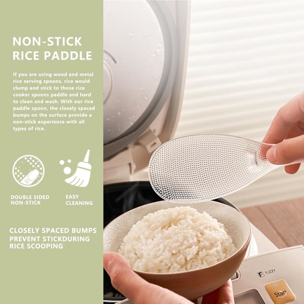2 stk. rispadle i japansk stil, fødevaregodkendt non-stick risske, varmebestandig risske til riskoger, tåler opvaskemaskine (Transpar