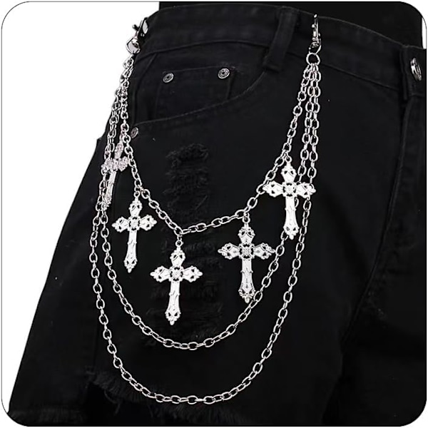 Punk Bukser Kæde Hip Hop Kryds Sværd Stjerne Nitter Charm Lagdelt Jeans Kæder Pengepung Kæde Vintage Rock Kæder til Kvinder Mænd Halloween Smykker Tøj A