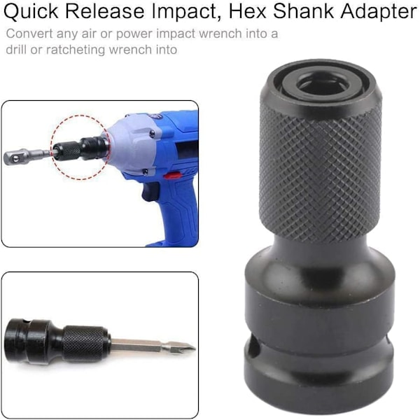 2 ST Stål Slagnyckelbits Slaghylsa Skruvmejselbit med Tillbehör Slaghylsadaptrar för 1/4\" Hex Hylsadaptrar Skruvmejsel (Svart)