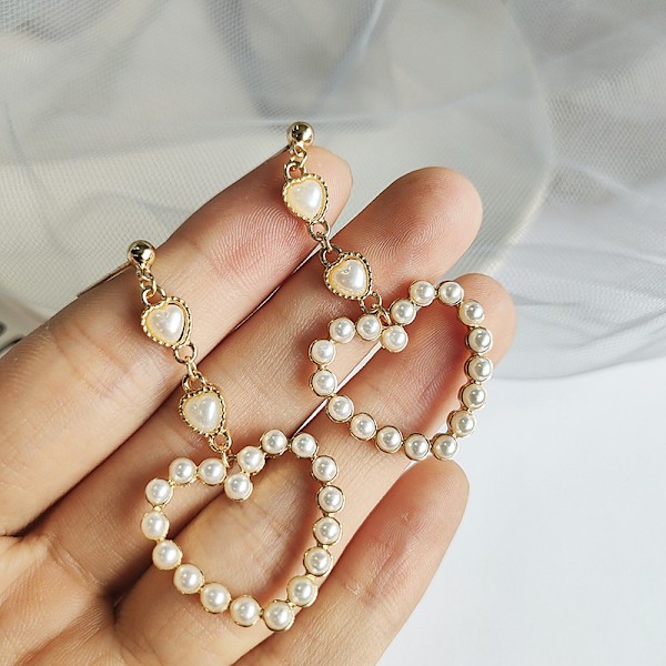 Elegante Æstetiske Fine Perle Sød Hjerteformet Drop Dangle Øreringe Brude Bryllup Fødselsdagsfest Valentinsdag Hjertegaver Smykker til Kvinder