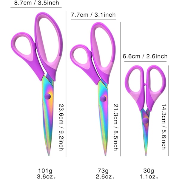 Hobby Saks Sæt med 3 stk., Universalskarpe Titanium Blade Sakse, Komfortabelt Greb, Multifunktionelt Stof Saks Værktøj Fantastisk til Voksne, Kontor