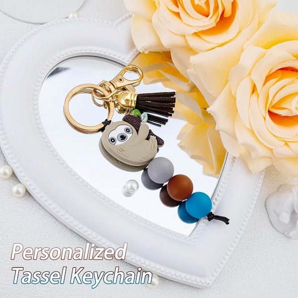 Dovendyrgaver til kvinner jenter dovendyr nøkkelring ornament ting dovendyr tema dekor silikonperlesmykker med dusk veske charms for dovendyr elsker – Håndveske,