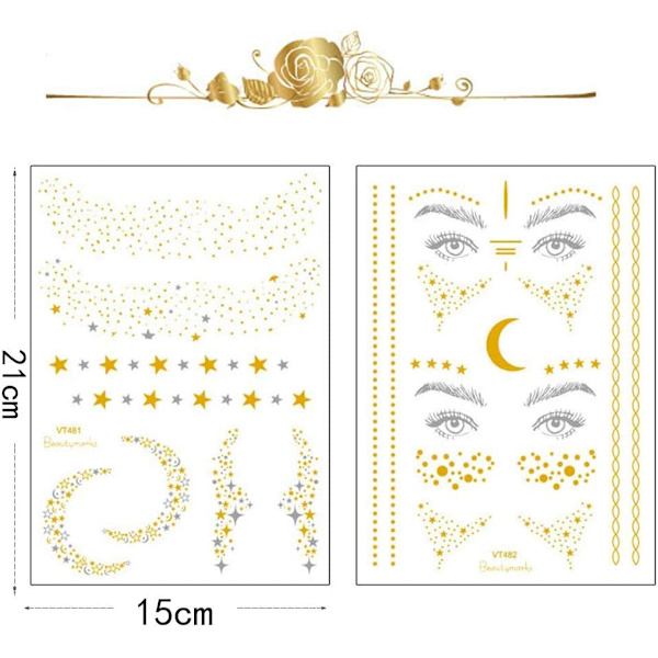 Ocean 2-pack Ansikts Tatueringsdekaler Metalliska Tatueringsdekaler Flash