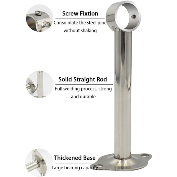 4 stk. Rustfrit Stål Gardinstangs Holder - Diameter 25cm H 100mm
