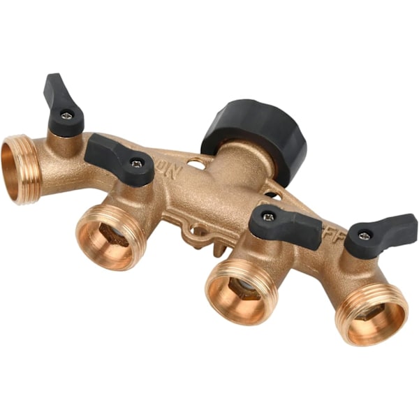 Vannsplitter, 4-veis messingkran hagefordeler, hageslange splitter med separat ventil, 3/4\" vannkobling, for hagevanning, utendørs