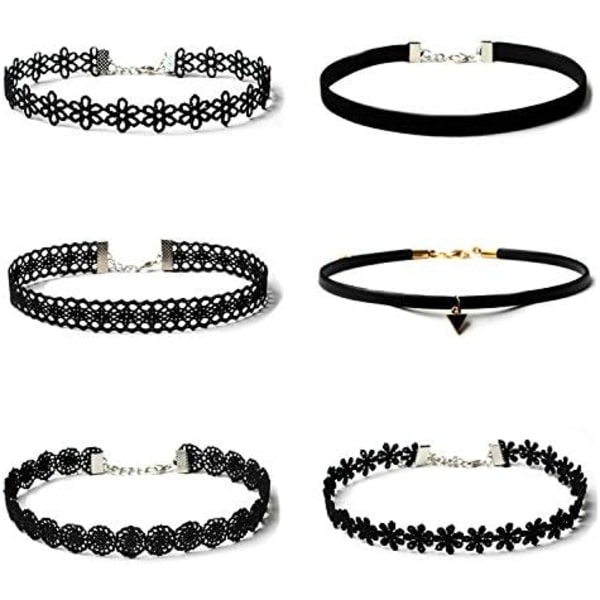 6 kpl kaulakoruja Musta Sametti Choker Set Klassiset Gootti Tattoo Pitsi Chokers