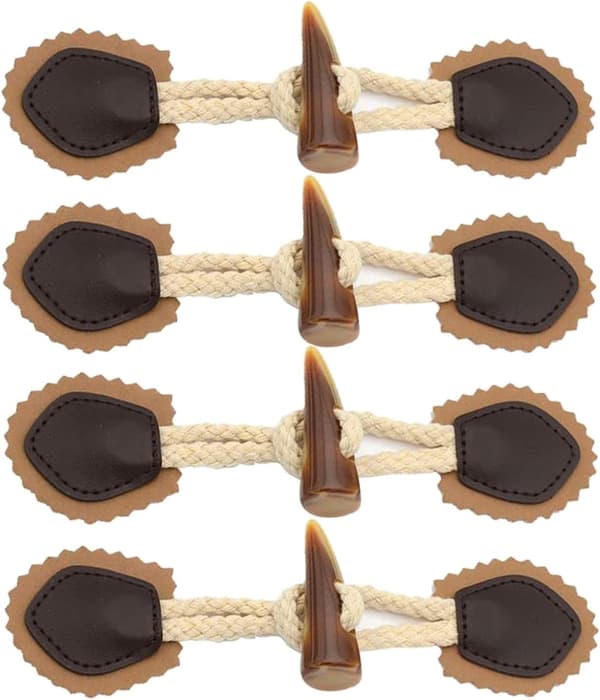 4 Par Hornknappar i Dufflecoat-Stil med Patch