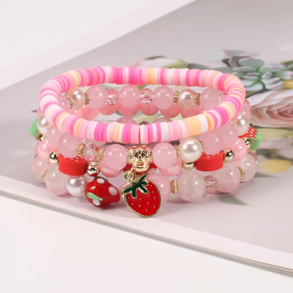 Jordbær Perle Armbånd til Kvinder Perle Heishi Armbånd Farverige Stablebare Elastiske Boho Perle Armbånd Smykker