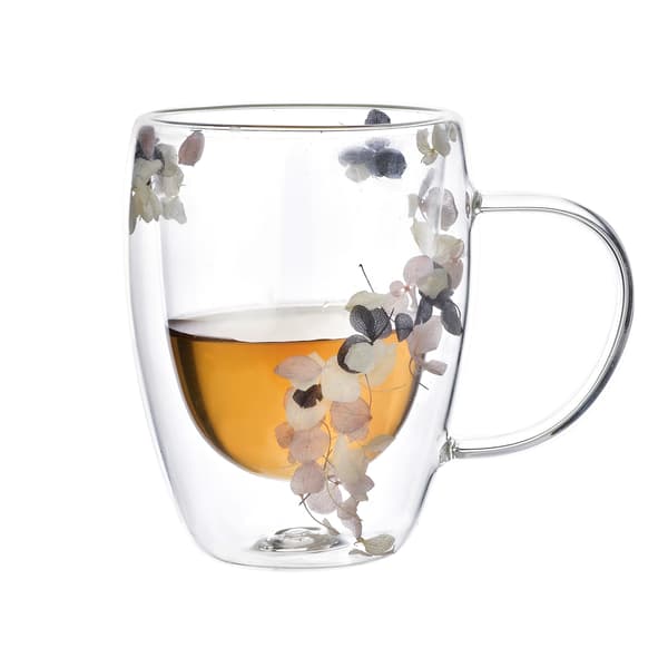 PETER FLOWERS Dubbelväggad glas mugg med torkade blommor, 320ml