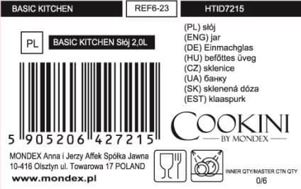BASIC KITCHEN Glassburk 2,0L med handtag, 14x14x21,5 cm