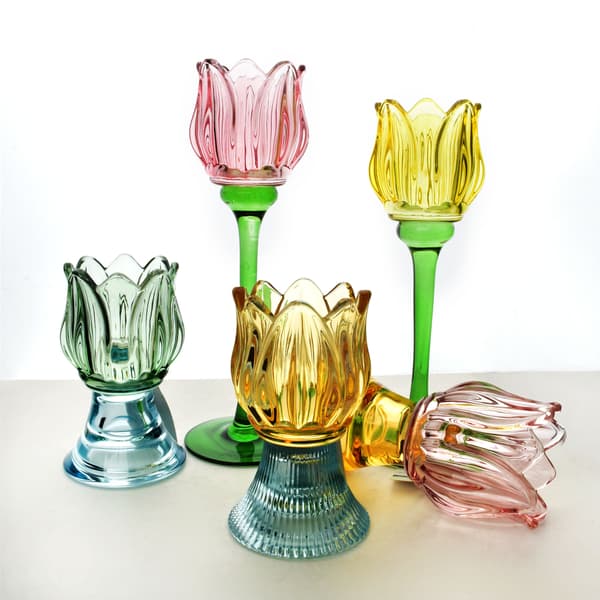 Glasljusstake Mondex JULIETTA 8x24cm rosa grön 1st