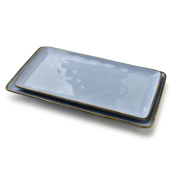 Serveringsfad keramik BASIC NATURE rektangulær 36x19x3 cm blå 1 stk