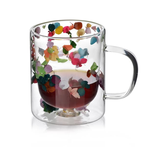 PETER FLOWERS 300ml Dubbelväggig Glas Mugg med Torkade Blommor