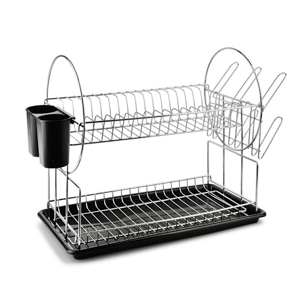 BASIC KITCHEN Tvåvånings diskställ 51x23,5x36,5 cm, krom och svart