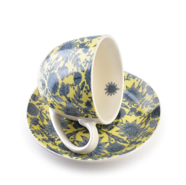 HARPER Porcelanmugg med fat 250ml - Gul, presentförpackad